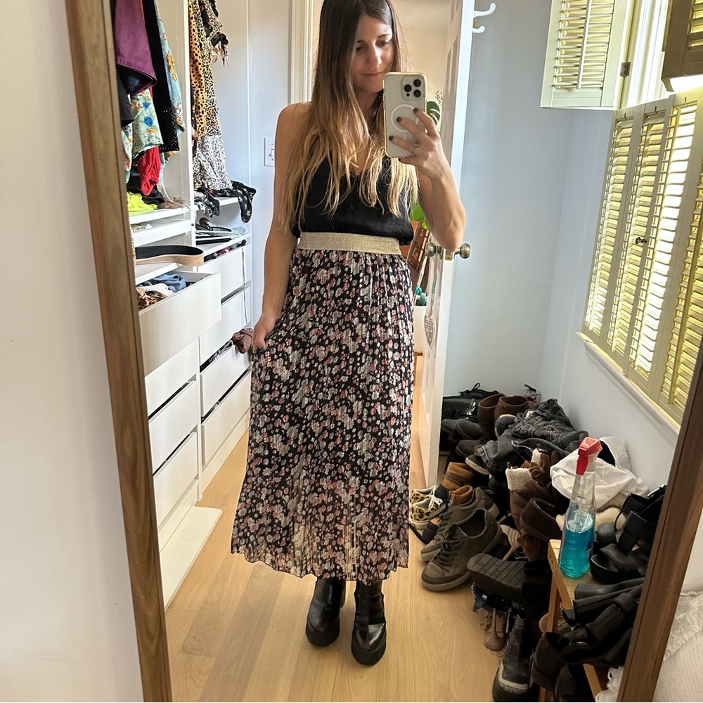franca fortuna new black and flowers midi skirt